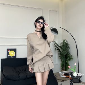Early Autumn Loose Casual Long Sleeve Womens College Style Fashion Set High Waist Straight Cut Slimming Mini Skirt