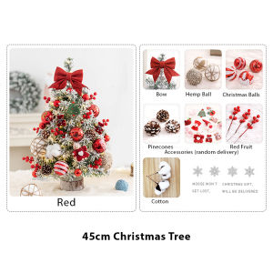 โต๊ะต้นคริสต์มาสขนาด45ซม. ต้นคริสต์มาสตั้งโต๊ะประดับหิมะคริสต์มาสประดิษฐ์ขนาดเล็กพร้อมไฟสาย LED และเครื่องประดับตกแต่งต้นไม้ตกแต่งคริสต์มาสปีใหม่