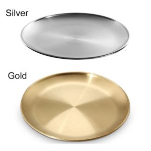 European Style Stainless Steel Dinner Plates Barbecue Serving Dishes Round Tray Western Steak Kitchen Restaurant Storage Tray