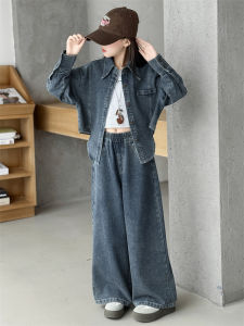 MPW | ชุดเด็กผู้หญิงสไตล์เกาหลี 2025 ฤดูใบไม้ร่วง เสื้อแจ็คเก็ตและกางเกงขายาวสองชิ้น ผ้าเดนิม ชุดเด็กผู้หญิง ชุดเด็กวัยเตาะแตะ