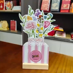 New Style Scene Wooden Frame 2026 Year of the Horse Wooden Floral Desk Calendar 3D Three-Dimensional Creative Gift Box C