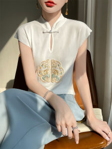 DONGYINUAN | Chinese Style Stand Collar Button Summer T-Shirt