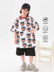 Áo Thun Tay Ngắn Mùa Hè Cho Bé Trai Tideding Casual Cotton round Neck Print Short Sleeve Áo Thun Tay Lửng Áo Thun Trẻ Em