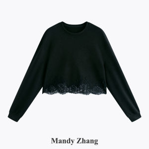 Elegant Design Black Lace Trim Hoodie Fall