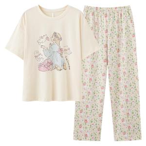 Bộ đồ ngủ MiiOW làm bằng vải cotton tay ngắn rộng rãi in hoạt hình thoải mái