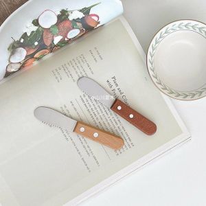 Japanese Style Stainless Steel Butter Knife with Wood Handle for Spreading Jam Cheese Butter Baking Small Tool Kitchen Knife