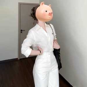 เสื้อเชิ้ตแขนยาวสีขาวสไตล์ฝรั่งเศสสำหรับผู้หญิงในช่วงต้นฤดูใบไม้ร่วง 2024 เสื้อเชิ้ตคอกลมแขนยาวแบบลำลอง ชุดเสื้อเชิ้ตคุณภาพสูง