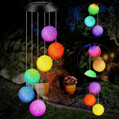 1pcs Colorful Solar Particle Ball Wind Chime Light Landscape Light Suitable for Outdoor Garden Terrace Party Decoration