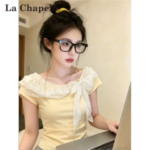 La Chapelle | Off-Shoulder Floral Print Spliced T-Shirt Women