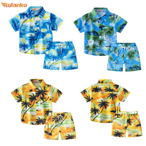 Rolanko 2Pcs Kid Baby Boy Printed Shirt Shorts Set Toddler Short Sleeve Summer Beach Hawaii Casual Outfit 3-12Years