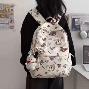 Backpack กระเป๋าเป้สะพายหลัง ผ้าไนลอน ลายหมีการ์ตูนน่ารัก สำหรับนักเรียนประถมศึกษาและมัธยมต้น