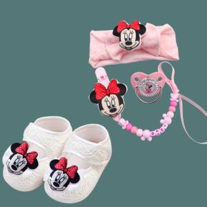 Disney | Newborn baby nipple with lid cute baby headband baby shoes cartoon chain clip suitable for babies silicone baby nipple newborn