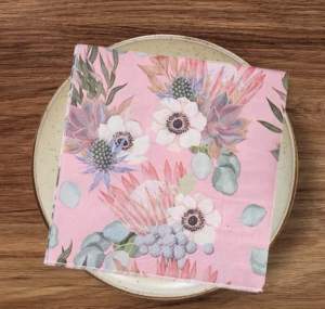 Party Napkins / Serviette (Paper) - Colour Pink Floral White Flower Plant [NSP054]