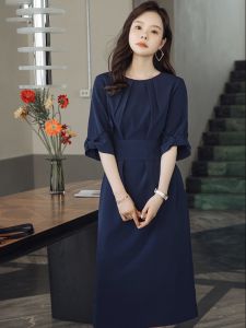 round Neck Mid-Length Dress Womens Spring Autumn Multiple Wear Summer Casual Small Dress High Waist Korean Style 88503