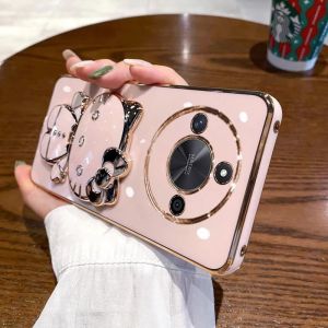 Applicable to Honor X60 mobile phone case electroplated cat bracket makeup mirror Honor X30i silicone soft case protective cover batch h260709
