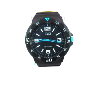Q&Q Men’s Sporty Black & Electric Blue Analog Watch V02A-014VY*