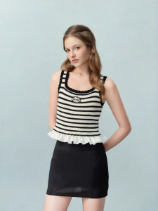 AIVEI | Sweet & Spicy Black White Stripe Knit Vest