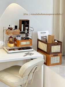 กล่องเก็บของทำจากใบไม้ขนาดใหญ่ สไตล์เรโทร เรือนกระจกสำหรับเครื่องสำอาง ช่องเก็บของสำหรับเครื่องสำอางและผลิตภัณฑ์ดูแลผิว ชั้นวางของแบบมีส่วนแบ่งยาว