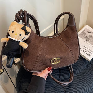 กระเป๋าผ้าขนแกะทรงขนมปังสำหรับผู้หญิง กระเป๋าสะพายข้างแบบสะพายข้างสไตล์วินเทจ กระเป๋าถือแบบซิป กระเป๋าแฟชั่น 2025