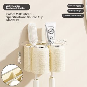 Bathroom Wall-Mounted Toothbrush Holder Nordic Minimalist Style Storage Shelf No Drilling Required Toiletries Organizer