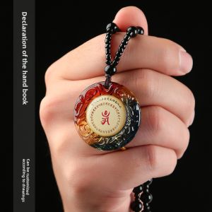 Xuanhua Shangren Hand Book Sanskrit Surangama Pendant round Glaze Surangama Pendant Mens and Womens Necklaces Square Surangama Binding