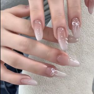New Gradient Butterfly Knot Hand-Painted High-End Pure Handmade Nail Art Jen Shen Wearable Nail Tips Nude Summer Whitening