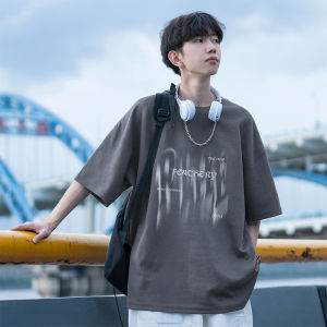 เสื้อยืดคอกลมแขนสั้นผ้าฝ้ายแท้สำหรับผู้ชาย ทรงหลวม แฟชั่นฤดูร้อน 2025 เสื้อแขนสั้นทรงหลวมสำหรับวัยรุ่น ทรงหลวม