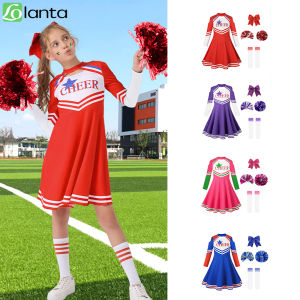 LOlanta Girls Cheerleader Costume Kids Long Sleeve Cheerleading Uniform Outfit Halloween Fancy Dress for 5-13 Years