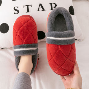 Womens Cotton Slippers Winter Indoor Home Thick Bottom Warm Anti-Slip Plush Mens Cotton Slippers Winter Comfortable Rubber Tpr Sole
