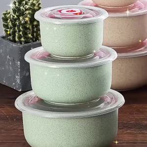 6Set(3A bowl+3Cover)Multifunctional Food Storage Round Bowl Portable and Reusable Sealed Lunch Box with Lid Suitable for Campi