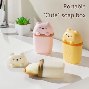 Plastic Soap Dish Travel Box Holder Container with Lid Durable Soap Case Cartoon Portable Storage Soap Box