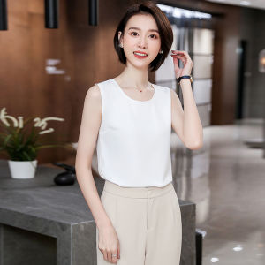 เสื้อกั๊กสายเดี่ยวคอวีสีดำสำหรับผู้หญิง ทรงหลวม แขนกุด คอกลม เสื้อชั้นในฤดูร้อน แฟชั่นใหม่ เสื้อเชิ้ตทรงเข้ารูป