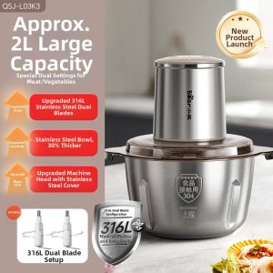 [China Plug Adapter Needed] Bear | Electric Home Mini All-in-One Stainless Steel Meat Grinder