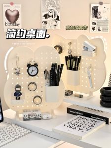 ชั้นวางของรูรูปกระต่ายน่ารักแบบพับได้สำหรับการเรียนรู้ในหอพักนักศึกษา ชั้นวางของแบบตั้งได้ ชั้นวางของสำหรับผู้หญิง