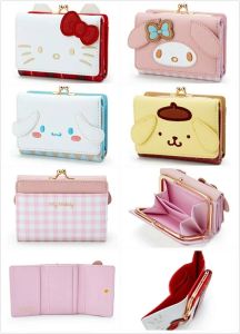 Sanrio Kuromi Short Foldable Wallet Cartoon Design Coin Purse Card Holder for Girls Student Summer Collection PU Leather