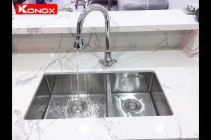 Chậu rửa bát inox Konox KN8144DU lắp âm Undermount một hố sâu chống ồn cho tủ bếp hiện đại