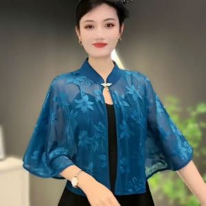 Chic Short Ice Silk Shawl Chinese Style Flag Dress Outerwear Summer Thin Breathable Multi-Functional Fashionable Multicolor