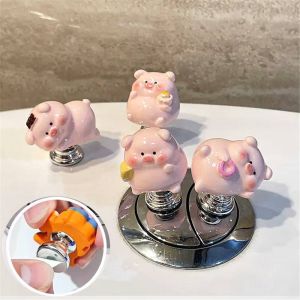 ROMAHOME Toilet Presser Self-Adhesive Cute Pig/KT Cat Shaped Toilet Press Long Nail Auxiliary Artifact Button Toilet Lid Handle Tank Flush Button