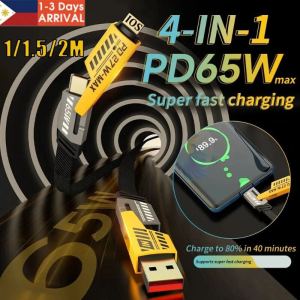4 in 1 High Quality PD 27W To 65W Charging Cable Mechanical Style Zinc Alloy USB Fast Charging Cable Universal Fast Charging Cable for USB / IOS / TYPE C