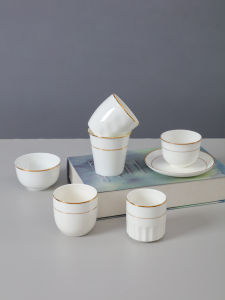 White Ceramic Bone China Tea Cup Straight Body Restaurant Hotel Coffee Shop Display Stand Chinese Style Pure Color Handmade