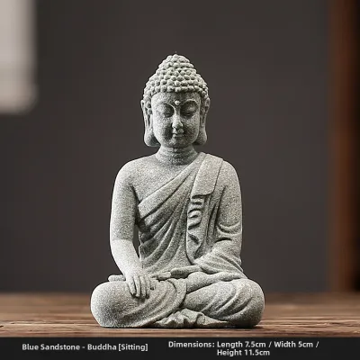 CISHUITAOQING | Buddha Statue Figurine Ash Blue Stone