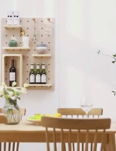TableTrove Solid Wood Pegboard Wall Storage Rack Compatible with Organizer set DIY Wall IKEA SKADIS Partition Shelf Wall Decoration