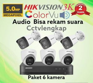 PAKET CCTV HIKVISION COLORVU 8 CAHNNEL 6 KAMERA AUDIO 5MP 3K FULL COLOR