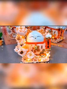 Đồ Chơi Lắp Ghép Mèo Thần Tài. Lắp ghép Mèo thần tài đón tài lộc tếtle go Cây Đào trang trí tết có đèn led cực xinh.