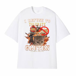 Funny I Refuse To Tolerate Gluten Cat Model T-shirt Women Fashion T-shirt Casual Round Neck T-shirt Women Short Sleeved T-shirt