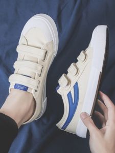 Casual Canvas Shoes for Men with Magic Tape 2025 Summer New Style Street Fashion Low Top Breathable Flat Heel Solid Color