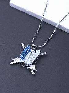 Three-layer Rotatable Giant Jinx Metal Pendant Necklace with Free Wing Car Keychain Fashionable Accessory for Men and Women