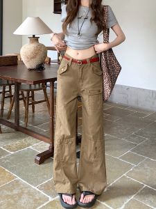 กางเกงยีนส์ทรงขาบานเอวต่ำสไตล์อเมริกันย้อนยุคสำหรับผู้หญิง กางเกงขายาวทรงหลวม ทรงขาบาน ทรงขาบาน ทรงขาบาน