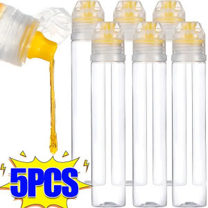 5pcs Clear Plastic Honey Bottles Squeeze Honey Bottle with Flip Lids Empty Condiment Container Dispenser Camping Travel Size Bottles for Syrups Ketchup Salad Dressing Cooking Oils