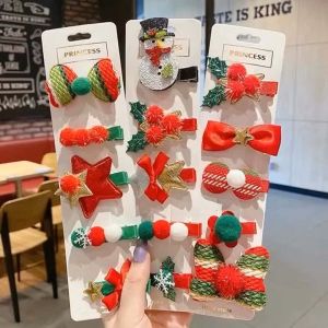 Kẹp tóc Noel nhiều họa tiết đáng yêu Set 5 kẹp tóc Giáng sinh phối màu xanh đỏ chủ đạo xinh xắn Set kẹp 5 cái Noel/Giáng sinh cho bé